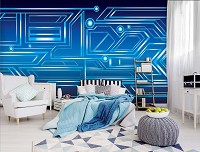 Флизелиновые фотообои в коридор 368x254 см Синяя геометрическая абстракция (10719V8) +клей