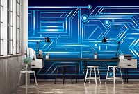 Геометрические флизелиновые фотообои 312x219 см Синяя абстракция (10719VEXXL) +клей