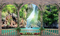Флізелінові фотошпалери Природа Краєвид 416x254 см 3D Море та скелі за аркою з квітами (1071VEXXXL)+клей - вид 1 мініатюра