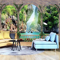 3 д флизелиновые фотообои природа 312x219 см Море и скалы за аркой с цветами (1071VEXXL)+клей