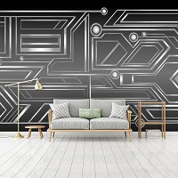 Красивые флизелиновые фотообои 254x184 см Черно-белая абстрактная геометрическая кибер онлайн графика 10720V4+клей