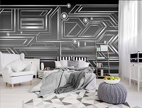 Флизелиновые фотообои на стену 460x300 см Черно-белая геометрическая абстракция (10720V12) +клей