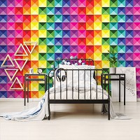 Флизелиновые фотообои под плитку на кухню 368x254 см Красочные блоки (10721V8) +клей