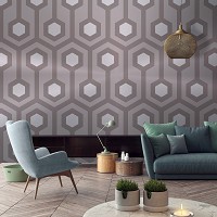 Флизелиновые фотообои в интерьере 368x254 см Геометрическая мозаика серые соты (10723V8) +клей