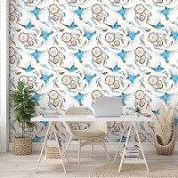 Флизелиновые фотообои в гостиную 460x300 см Ловцы снов и синие птицы (10724V12) +клей