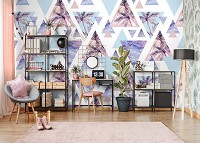 Флизелиновые фотообои 312x219 см геометрические треугольники пальмы и мрамор (10726VEXXL) +клей