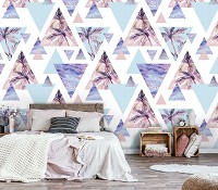 Флизелиновые фотообои геометрия в интерьере 416x254 см Абстрактные треугольники пальмы и мрамор (10726VEXXXL) +клей