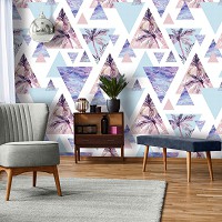 Флизелиновые фотообои абстракция в интерьере 416x290 см геометрические треугольники пальмы и мрамор (10726VEXXXXL) +клей