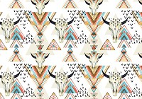 Геометрия на флизелиновых фото обоях Бохо Стиль Акварель Этно Черепа и треугольники (10727V)+клей - вид 1 миниатюра