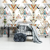 Геометрия на флизелиновых фото обоях Бохо Стиль Акварель Этно Черепа и треугольники (10727V)+клей