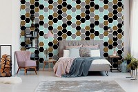 Геометрические флизелиновые фотообои 416x290 см Шестиугольная абстрактная мозаика (10730VEXXXXL) +клей