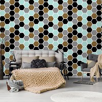 Моющиеся флизелиновые фотообои под плитку 460x300 см Шестиугольная абстрактная мозаика (10730V12) +клей