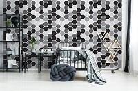 Клетка флизелиновые фотообои 416x254 см Шестиугольная черно-белая мозаика (10731VEXXXL) +клей