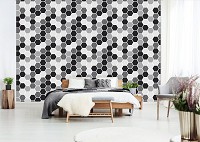Геометрия на флизелиновых фото обоях 416x290 см Шестиугольная черно-белая мозаика (10731VEXXXXL) +клей