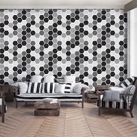 Флизелиновые фотообои абстракция в интерьере 460x300 см Шестиугольная черно-белая мозаика (10731V12) +клей