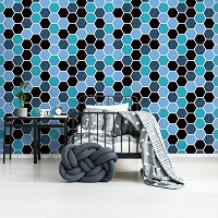 Флизелиновые фотообои геометрия 184x254 см Шестиугольная синяя мозаика (10733V4A)+клей