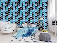 Геометрические флизелиновые фотообои Шестиугольная синяя мозаика (10733V)+клей