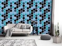 Флизелиновые фотообои геометрический узор 416x254 см Шестиугольная синяя мозаика (10733VEXXXL) +клей