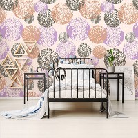 Флизелиновые фотообои под плитку на кухню 368x254 см Мозаика узор из красочных кругов (10736V8) +клей