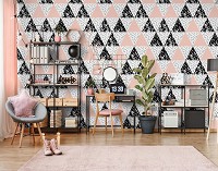 Флизелиновые фотообои геометрия в интерьере 368x280 см Мозаика узор из треугольников (10739V10) +клей