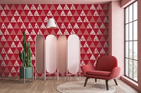 Флізелінові фотошпалери геометрія в інтер'єрі 368x280 см Мозаїка візерунок з червоних трикутників (10741V10) +клей - вид 7 мініатюра