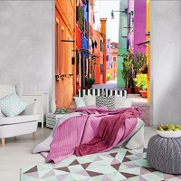 Город Венеция флизелиновые 3д фотообои 184x254 см Узкая цветная улочка Бурано (10745V4A)+клей