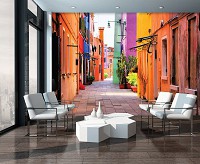 Флизелиновые фото обои 3 д город 368x254 см Узкая цветная улочка Бурано Венеция (10745V8)+клей