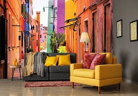 Флизелиновые фотообои город 416 x 254 см 3д Узкая цветная улочка Бурано Венеция (10745VEXXXL)+клей