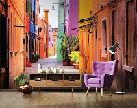 3d флизелиновые фотообои 368x280 см Узкая цветная улочка Бурано Венеция (10745V10) +клей