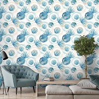 Флизелиновые фотообои в гостиную 416x254 см Синие листья (10746VEXXXL) +клей