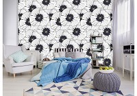 Флизелиновые фотообои на кухню Черно-белый цветочный узор (10748V)+клей