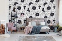 Флизелиновые фотообои 416x290 см Черно-белый цветочный узор (10748VEXXXXL) +клей