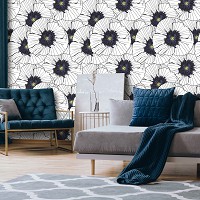Флизелиновые фотообои в спальню 368x254 см Черно-белый цветочный узор (10748V8) +клей