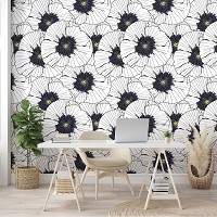 Флизелиновые фотообои 312x219 см Черно-белый цветочный узор (10748VEXXL) +клей