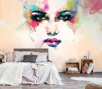 Современные флизелиновые фотообои на стену 416x254 см Акварельное женское лицо (10749VEXXXL)+клей