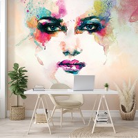 Флизелиновые фотообои абстракция на стену 254x184 см Акварельное женское лицо (10749V4)+клей