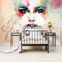 Современные флизелиновые фотообои на стену 368x254 см Акварельное женское лицо (10749V8)+клей