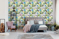 Абстракция флизелиновые фотообои на стену 368x280 см Треугольники и листья (10751V10) +клей