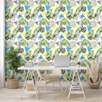 Красивые флизелиновые фотообои абстракция 254x184 см Треугольники и листья (10751V4)+клей