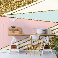 Геометрия на флизелиновых фото обоях 312x219 см абстракция золото и треугольники (10755VEXXL) +клей