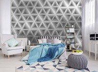 Флизелиновые 3д фотообои на кухню 368x280 см Серые Абстрактные Треугольники (10757V10) +клей