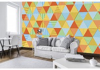 Флизелиновые фотообои абстракция в интерьере Красочные треугольники (10758V)+клей