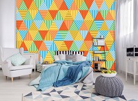 Флизелиновые фотообои под плитку на кухню 312x219 см Красочные треугольники (10758VEXXL) +клей