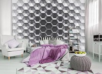 Флизелиновые фотообои абстракция в интерьере соты 416x254 см Серые 3D Шестигранники (10760VEXXXL) +клей