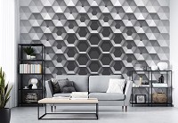 Флизелиновые фотообои на стену соты 416x290 см Серые 3D Шестигранники (10760VEXXXXL) +клей