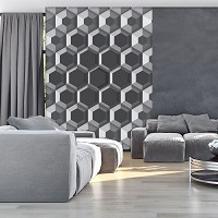 Флизелиновые фотообои геометрия 184x254 см 3D узор из серых шестиугольников (10761V4A)+клей
