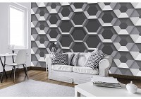 3д соты флизелиновые фотообои 460x300 см узор из серых шестиугольников (10761V12) +клей