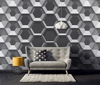 3 д соты флизелиновые фотообои 368x254 см узор из серых шестиугольников (10761V8) +клей