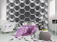 Флизелиновые фотообои 3д соты 312x219 см узор из серых шестиугольников (10761VEXXL) +клей