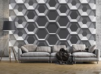 3 д соты флизелиновые фотообои 416x254 см узор из серых шестиугольников (10761VEXXXL) +клей